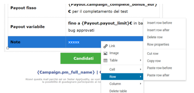 Ecco la vista che ti apparirà quando inserisci elementi aggiuntivi nella tabella da mail merge