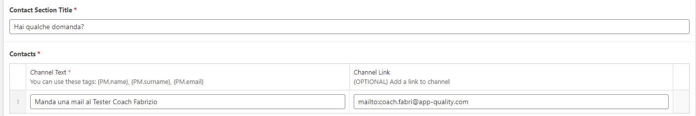 Risultato finale modifica Contact card nell'edit preview