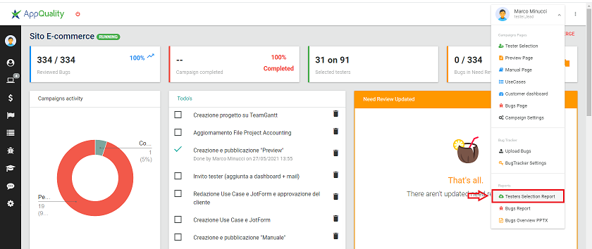 Download del Tester Selection Report