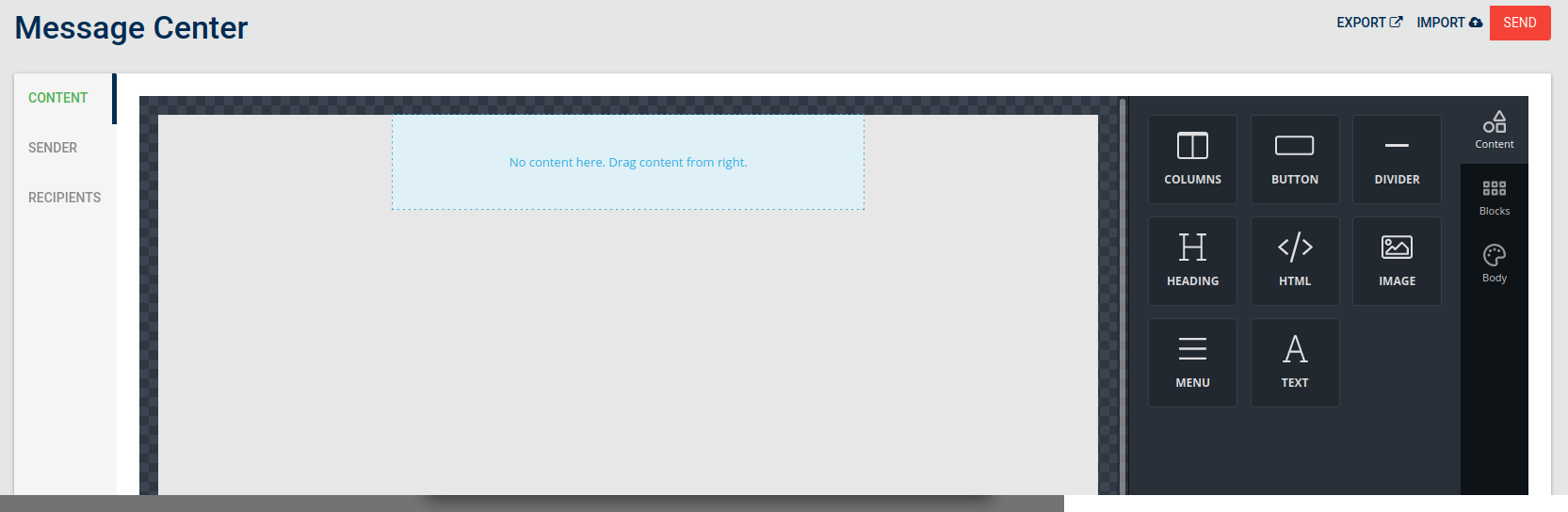 Editor-message-center caso vuoto