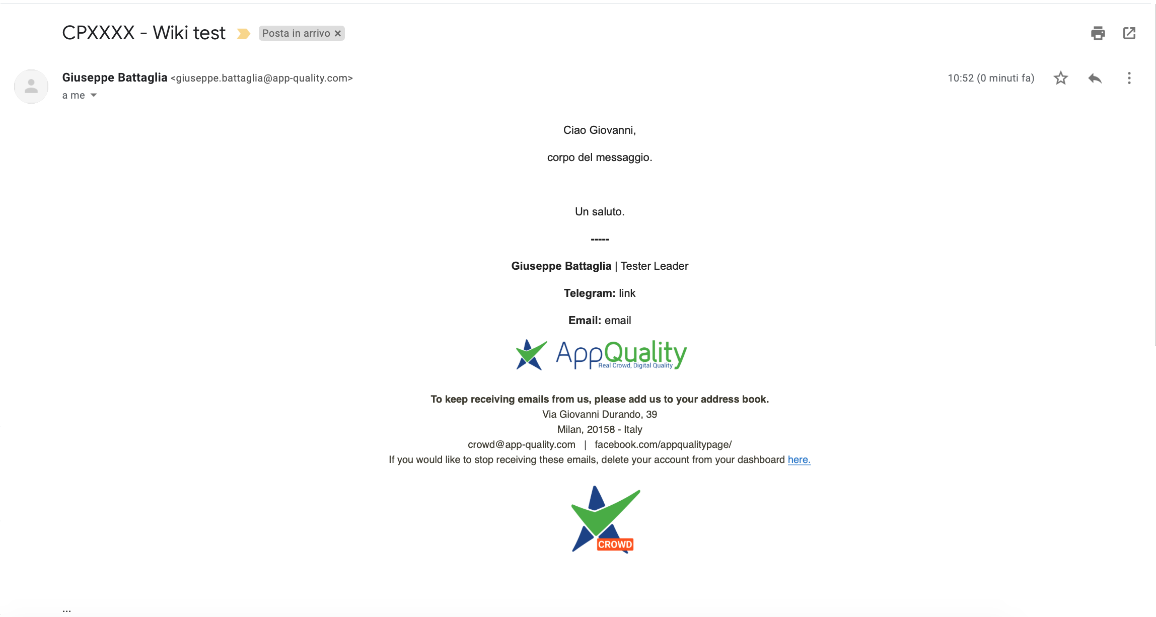 Esempio mail messages center