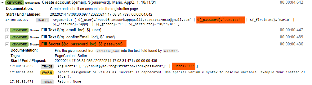 Example of a cleartext password displayed into logs