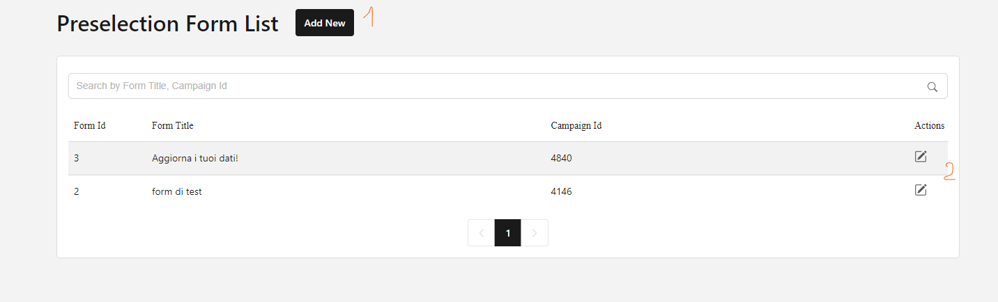 Form Builder - Lista form creati
