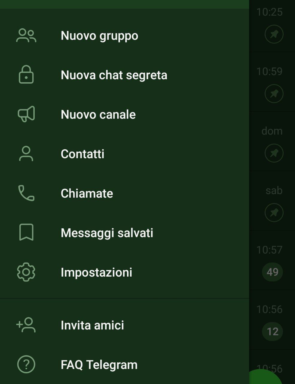 Menù da app mobile per Android