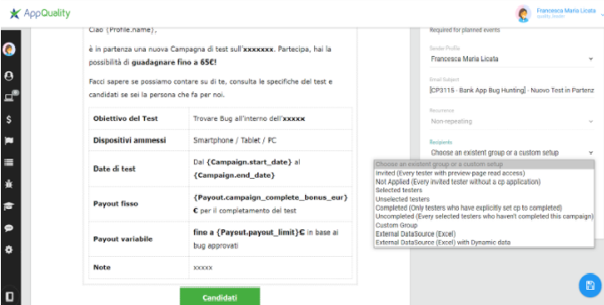 Ricorda di selezionare "invited" nella categoria "Recipients"