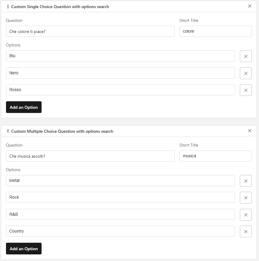 Form Builder - Domande Custom con opzione di ricerca
