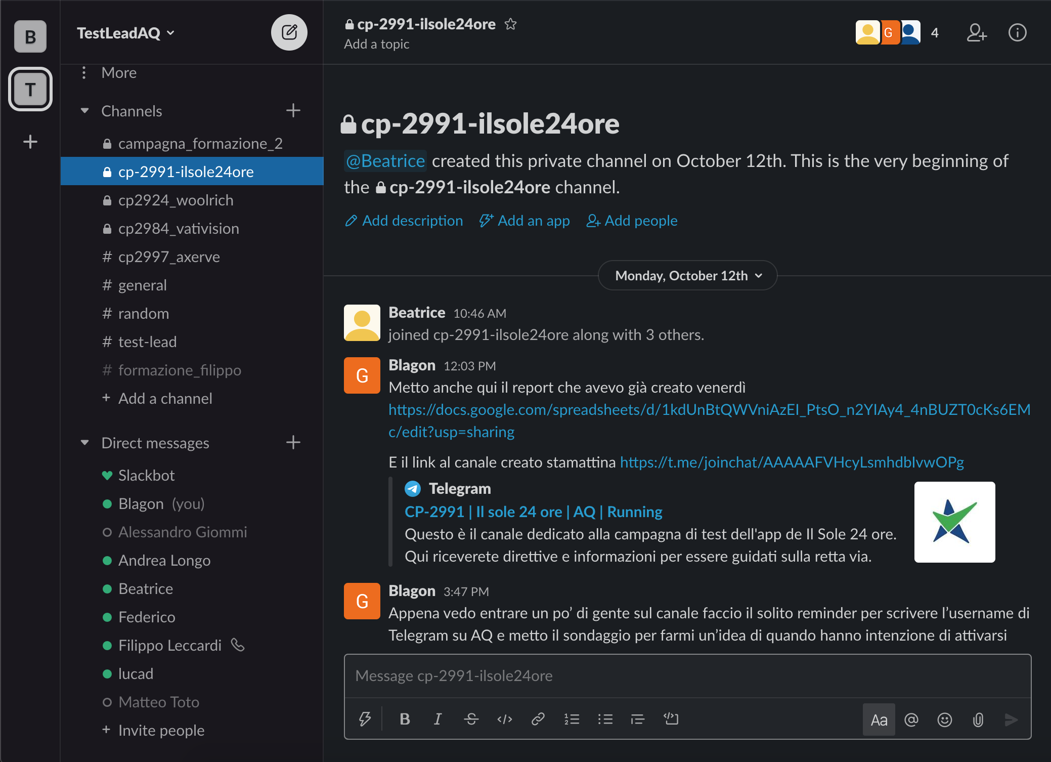 Schermata Slack