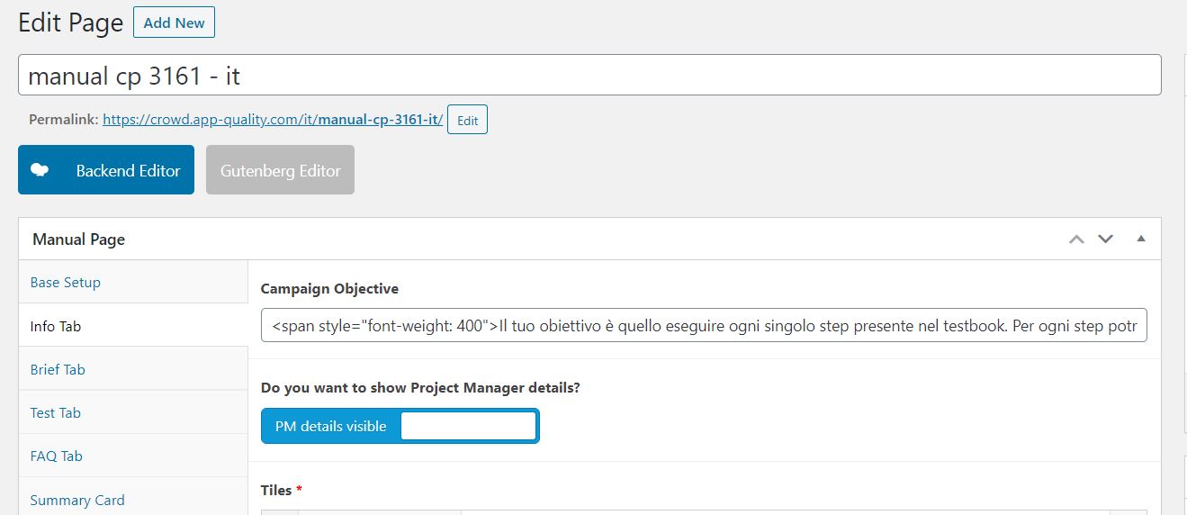 Struttura della "Edit page" del manuale