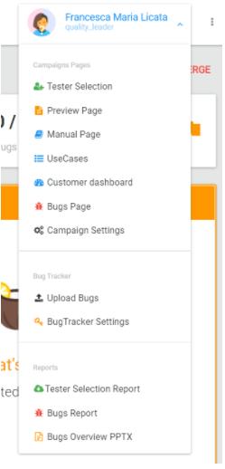 Clicca sull'icona del tuo nome nella Dashboard e scarica il "Tester Selection Report"